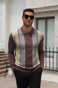 Retro Striped Color Block Polo Cardigan Knit Jacket (US Only)