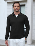 Textured V-Neck Long Sleeve Knit Polo Sweater (US Only)