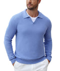 Textured V-Neck Long Sleeve Knit Polo Sweater (US Only)