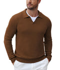 Textured V-Neck Long Sleeve Knit Polo Sweater (US Only)