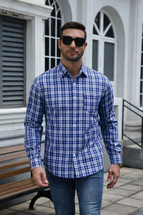 Cotton Blend Plaid Button Down Long Sleeve Shirt (US Only)