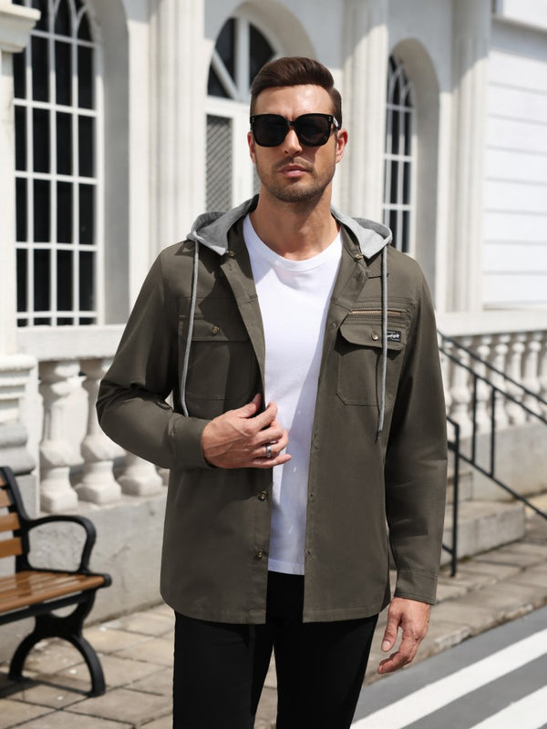 Detachable Hooded Cargo Shacket Button Down Jacket (US Only)