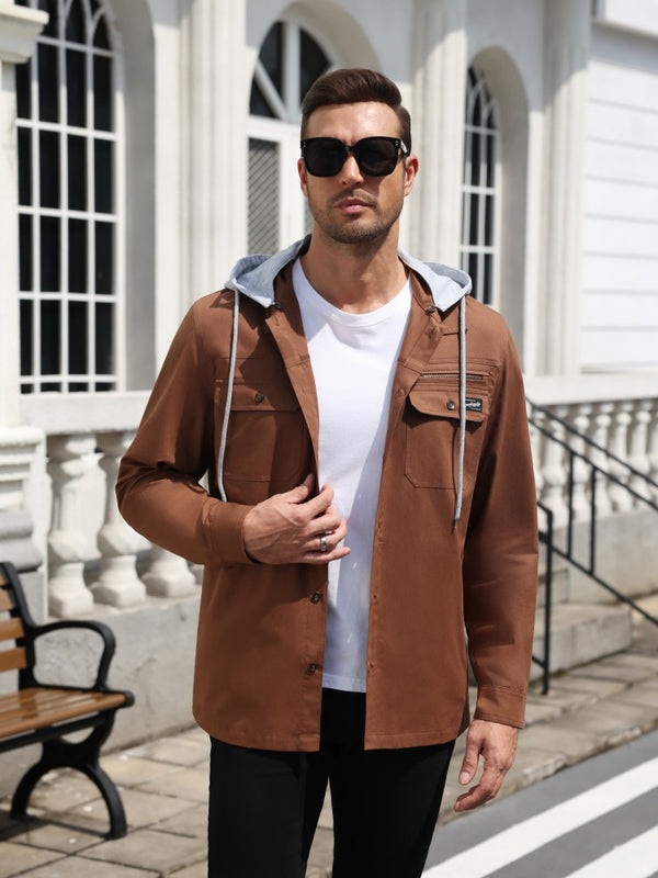 Detachable Hooded Cargo Shacket Button Down Jacket (US Only)