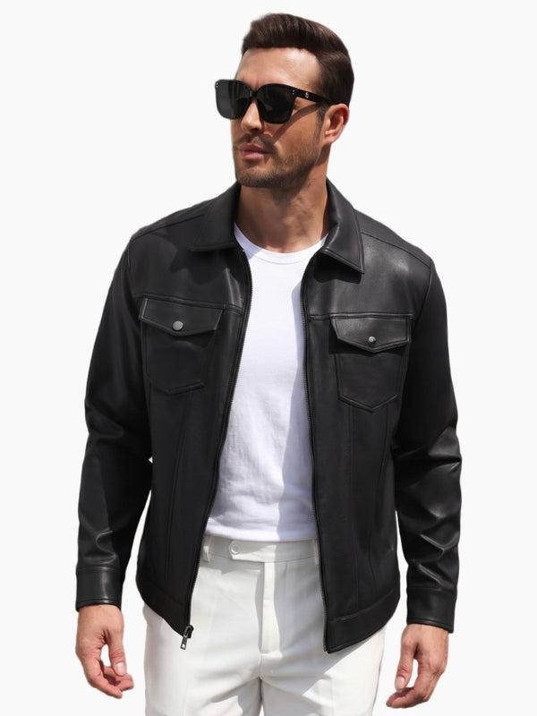 Lightweight Faux Leather Motorcycle Trucker Jacket (US Only)