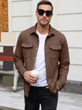 Faux Suede Button Down Shirt Jacket with Chest Pockets (US Only)
