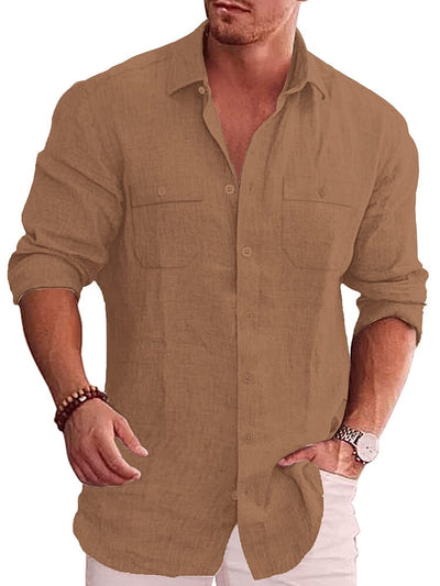 Casual Linen Blend Shirt (US Only) Shirts coofandy Brown S 
