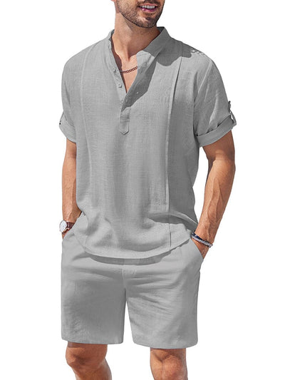 Cozy Lightweight Solid Shirt Sets (US Only) Beach Sets coofandy Light Grey S 