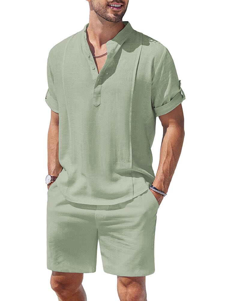 Cozy Lightweight Solid Shirt Sets (US Only) Beach Sets coofandy Light Green S 