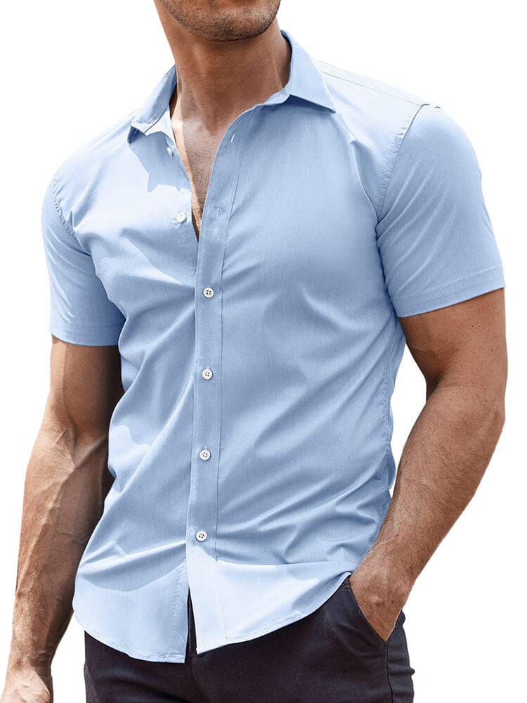 Classic Stretchy Business Shirt Shirts coofandy Light Blue XS 