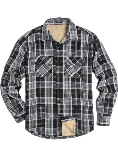 Lined Flannel Plaid Long Sleeve Shirt (US Only) Shirts COOFANDY Store Black S 