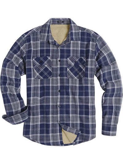 Lined Flannel Plaid Long Sleeve Shirt (US Only) Shirts COOFANDY Store Dark Blue S 