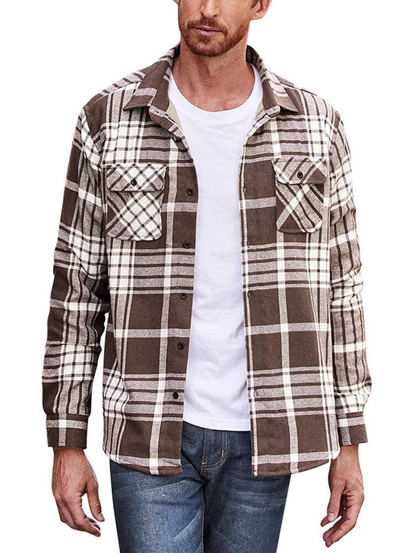Lined Flannel Plaid Long Sleeve Shirt (US Only) Shirts COOFANDY Store Brown S 