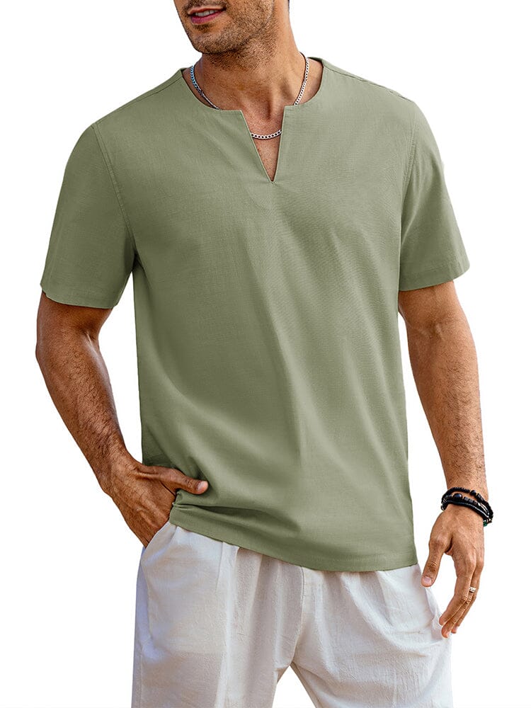 Casual Linen Style Henley Shirt (US Only) Shirts coofandy Green S 