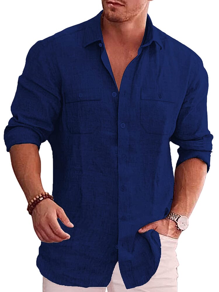 Casual Linen Blend Shirt (US Only) Shirts coofandy Navy Blue S 