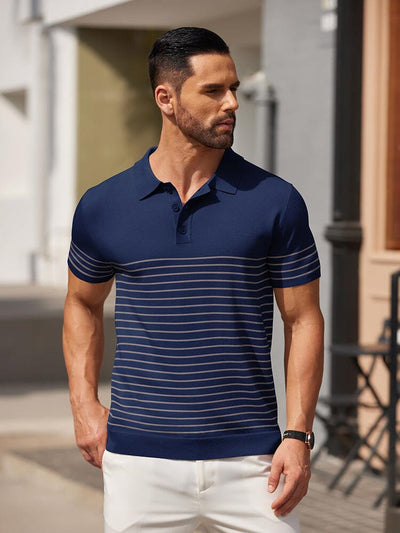 Casual Stripe Knit Polo Shirt (US Only) Shirts & Polos coofandy 