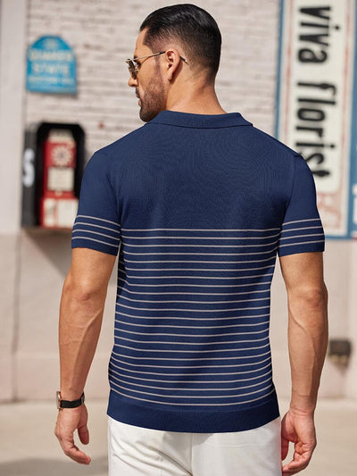 Casual Stripe Knit Polo Shirt (US Only) Shirts & Polos coofandy 