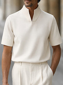 Urban Minimalist Stand Collar Short Sleeve Top