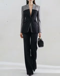 Color Block Tailored Blazer And Wide Leg Pants Set