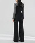 Color Block Tailored Blazer And Wide Leg Pants Set