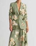 Vintage Floral Print Blazer And Wide Leg Pants Set