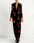 Vintage Floral Print Blazer And Wide Leg Pants Set