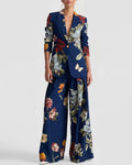 Vintage Floral Print Blazer And Wide Leg Pants Set