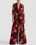 Vintage Floral Print Blazer And Wide Leg Pants Set