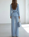 Fake Two Piece Layered Blazer And Wide Leg Pants Set