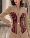 Elegant Chic Cinched Waist Tailored Blazer and Skirt Set