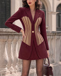 Elegant Chic Cinched Waist Tailored Blazer and Skirt Set