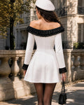 Romantic Faux Velvet Lace Trim Off-the-Shoulder Dress
