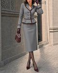Elegant Double-faced Tweed Peplum Blazer & Pencil Skirt Set