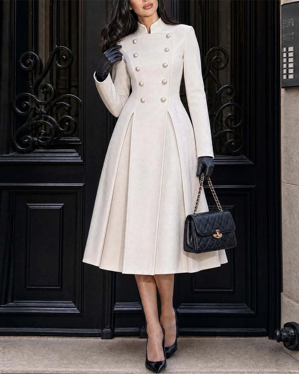 Urban Casual Stand Collar Double-breasted A-Line Coat