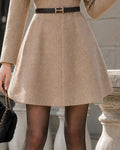 Elegant Turtleneck Cape Shoulder Double-faced Tweed Dress