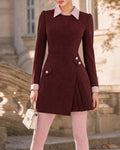 Faux Two Piece Collared Asymmetric Pleated Mini Dress