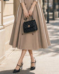 Double Breasted Contrast Trim A-Line Midi Dress