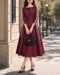 Double Breasted Contrast Trim A-Line Midi Dress