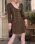Contrast Shawl Collar Double Breasted A-Line Mini Dress