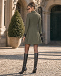 Double Breasted Necktie Faux Leather Trim A-Line Mini Dress