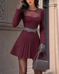 Sweetheart Sheer Neckline Pleated Mini Dress