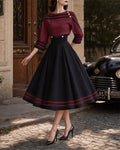 Retro Striped Buttoned Top & Corset Swing Skirt Set