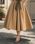 Vintage V-Neck Lantern Sleeve Cotton Swing Midi Dress