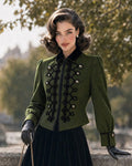 Retro Soutache Braided Jacket & Flared Velvet Midi Skirt Two-Piece Set