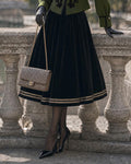 Retro Soutache Braided Jacket & Flared Velvet Midi Skirt Two-Piece Set