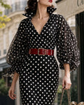 Vintage Balloon Sleeve Polka Dot Midi Dress
