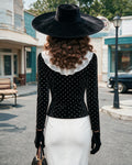 Elegant Tie Front Polka Dot Velvet Blouse