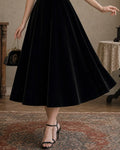 Vintage Puff Sleeve Velvet A-Line Midi Dress
