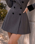 Elegant Contrast Detail Double-Breasted Blazer Dress