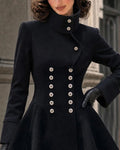 Elegant Turtleneck Double Breasted Tweed Overcoat