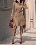 Vintage Double Breasted Pleated Hem Short Dress